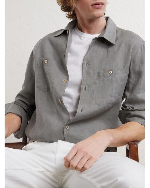 Brunello Cucinelli Gray Linen Shirt for men