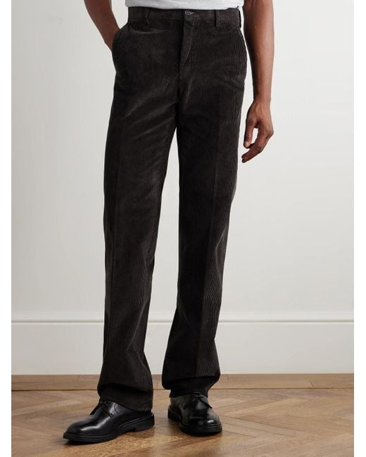 Incotex Black Straight-Leg Cotton-Blend Corduroy Trousers for men