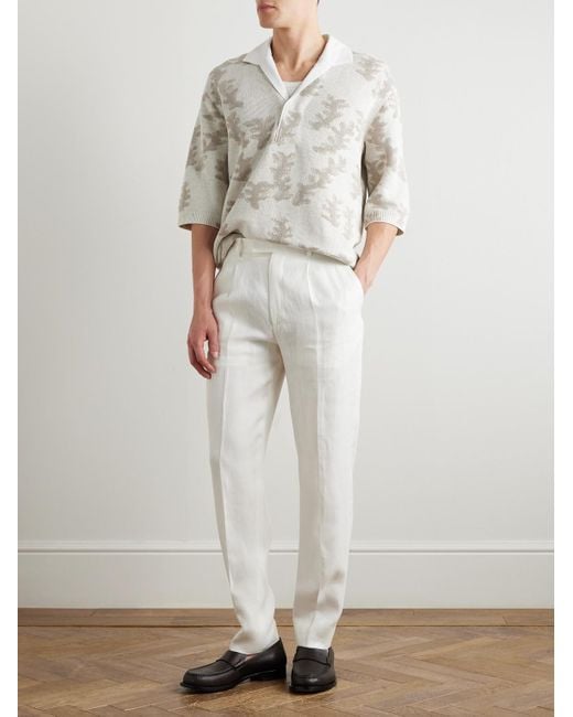 Zegna White Straight-Leg Pleated Linen-Twill Trousers for men