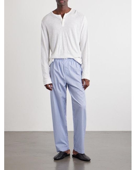 Tekla Blue Straight-Leg Striped Organic Cotton Pyjama Trousers for men