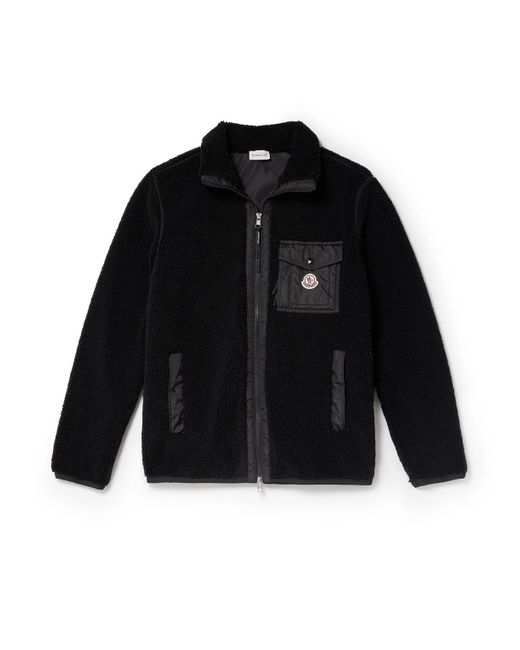 Moncler Black Logo-appliquéd Nylon-trimmed Fleece Jacket for men