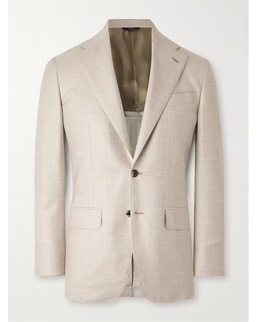 Thom Sweeney Natural Unstructured Slim-fit Checked Cashmere Blazer for men