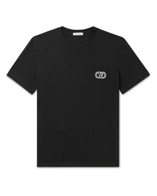 Valentino Garavani Black Logo-embroidered Cotton-jersey T-shirt for men