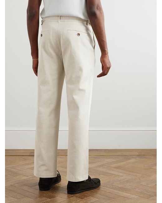 Mr P. Natural Edward Straight-leg Pleated Cotton-blend Cavalry Twill Trousers for men