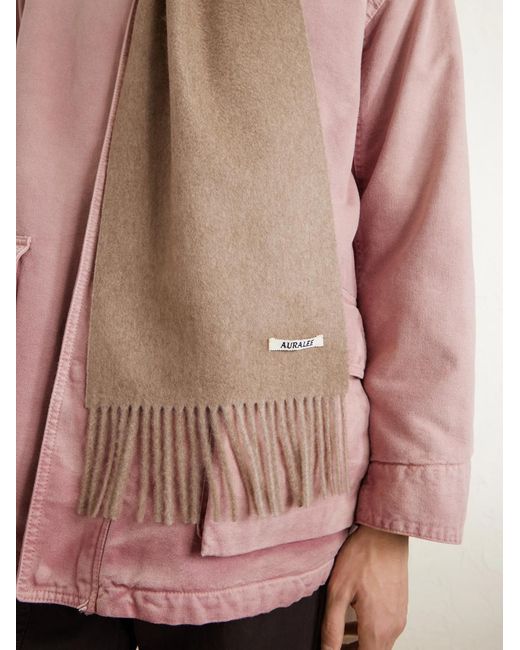 Logo-Appliquéd Fringed Cashmere Scarf di Auralee in Natural da Uomo