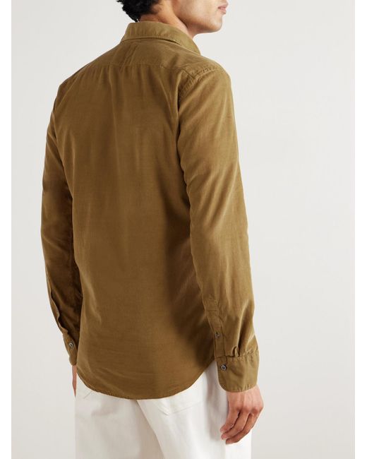 Canali Natural Slim-fit Garment-dyed Cotton-corduroy Shirt for men
