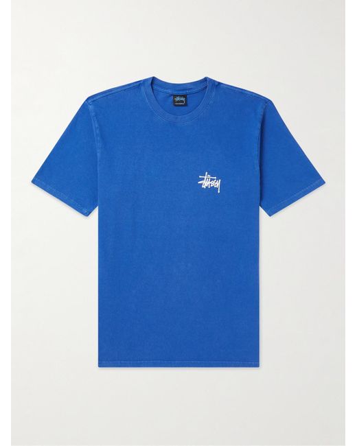 Stussy Blue Logo-print Garment-dyed Cotton-jersey T-shirt for men