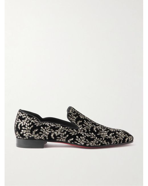 Christian Louboutin Black Dandy Chick Grosgrain-trimmed Embroidered Velour Loafers for men
