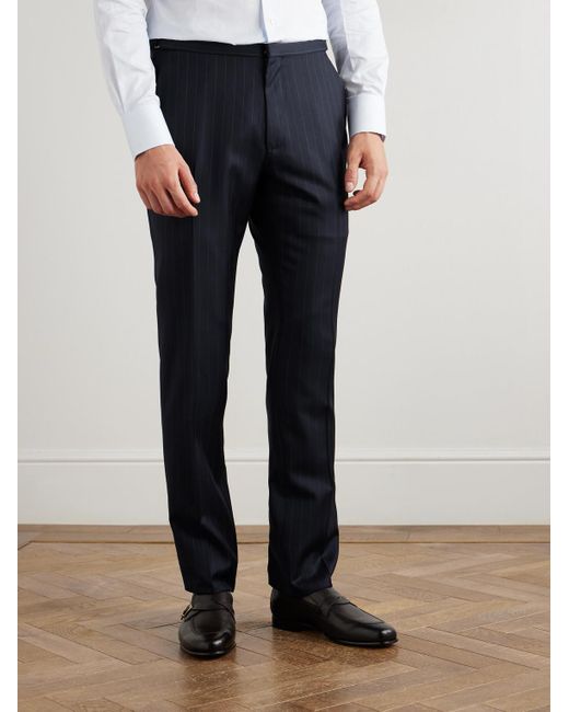 Tom Ford Blue Dyllan Slim-Fit Pinstriped Wool-Twill Suit Trousers for men