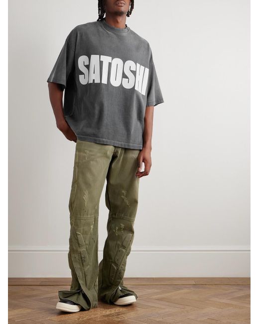 Satoshi Nakamoto Green Enduro Straight-Leg Padded Distressed Jeans for men