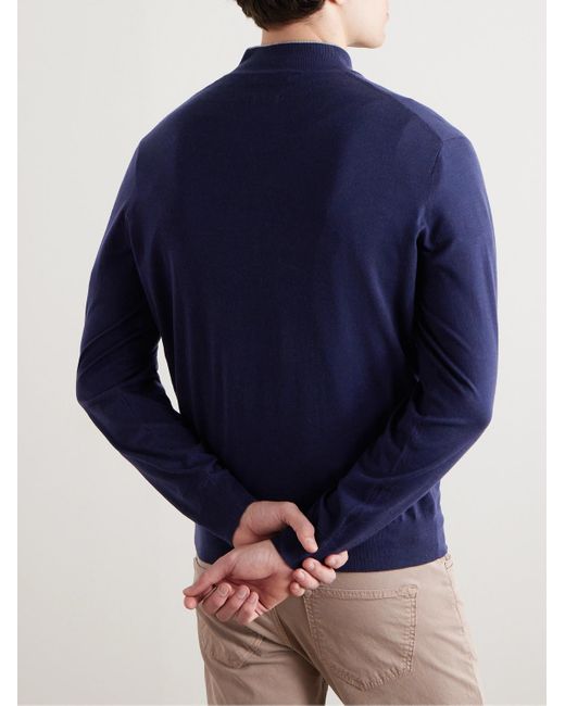 Peter Millar Blue Excursionist Flex Wool-blend Half-zip Sweater for men