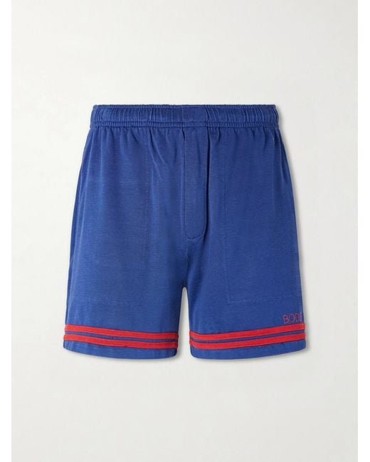 Bode Blue Lakewood Straight-Leg Logo-Embroidered Striped Jersey Shorts for men