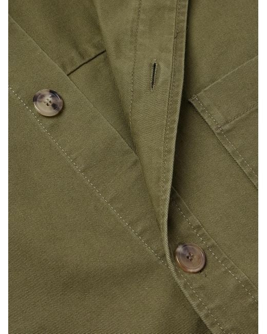 Saint Laurent Green Logo-embroidered Cotton And Linen-blend Gabardine Overshirt for men