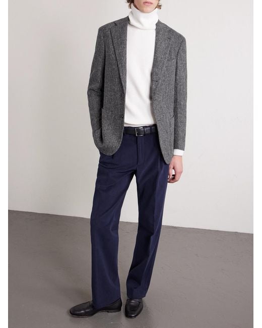 J. Mueser Black Waverly Herringbone Wool Blazer for men