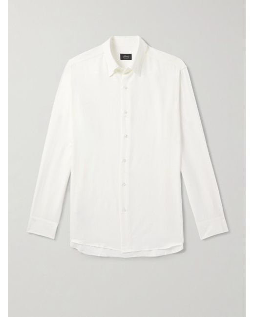 Brioni Natural Button-Down Collar Cotton And Cashmere-Blend Twill Shirt for men
