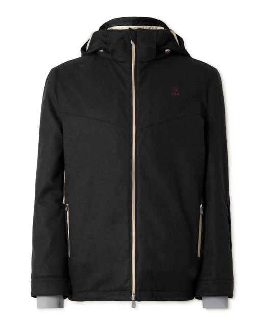 Brunello Cucinelli Black Logo-embroidered Shell-trimmed Padded Wool Hooded Ski Jacket for men