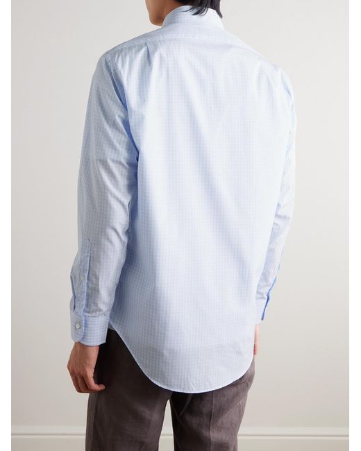Spread-Collar Checked Cotton-Poplin Shirt di Sid Mashburn in Blue da Uomo