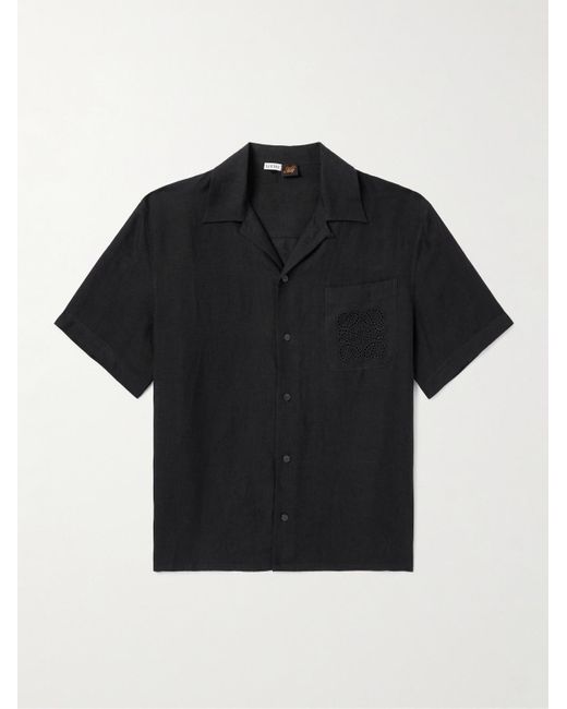 Loewe Black Paula's Ibiza Convertible-collar Logo-embroidered Linen Shirt for men