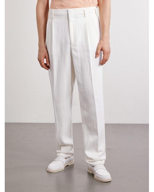 Brunello Cucinelli White Straight-Leg Cotton And Linen-Blend Trousers for men
