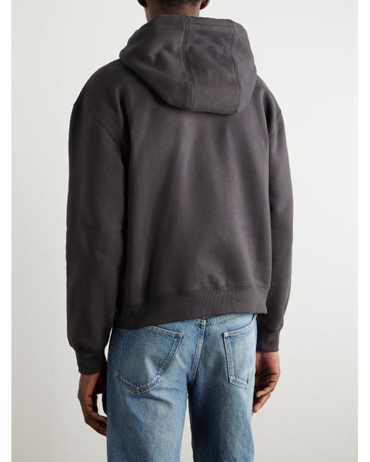 Saint Laurent Gray Logo-Embroidered Cotton-Jersey Hoodie for men
