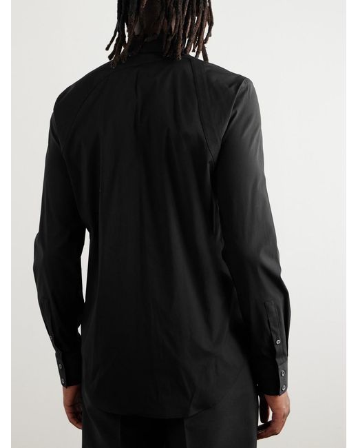 McQueen Black Slim-Fit Harness-Detailed Stretch-Cotton Shirt for men