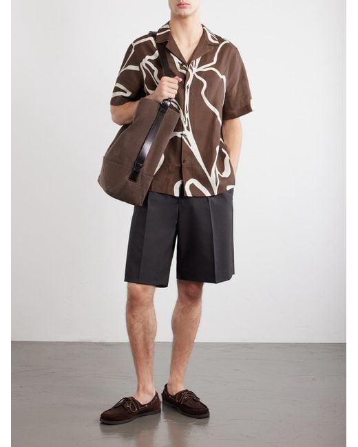 Frescobol Carioca Brown Roberto Floral-Print Linen Shirt for men