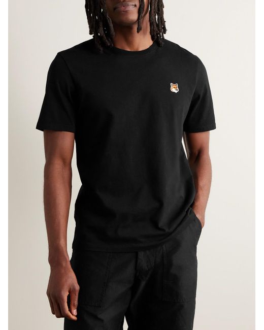 Maison Kitsuné T-Shirt aus Baumwoll-Jersey mit Logoapplikation in Black für Herren