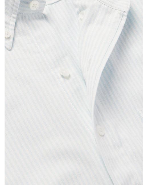 Camicia in cotone Oxford a righe con collo button-down di Drake's in White da Uomo