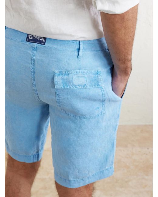 Vilebrequin Blue Straight-Leg Garment-Dyed Linen Shorts for men