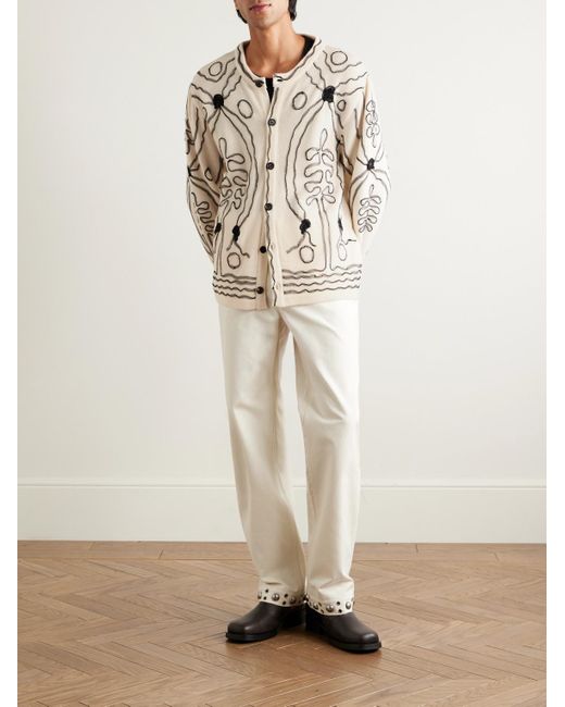 Bode Natural Winter Garden Tulle-appliquéd Cashmere Cardigan for men