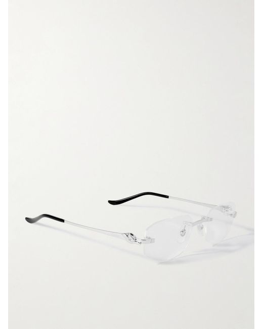 Cartier Metallic Panthère De Cartier Rectangular-Frame Rimless-Tone Optical Glasses for men