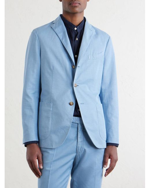 Boglioli Blue Stretch Cotton And Linen-Blend Suit Jacket for men