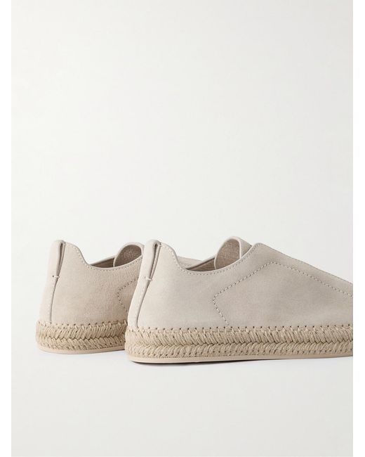 Zegna Natural Triple Stitch Leather-Trimmed Suede Slip-On Sneakers for men