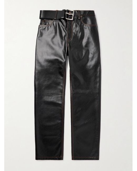 Loewe Black Straight-leg Belted Leather Trousers for men