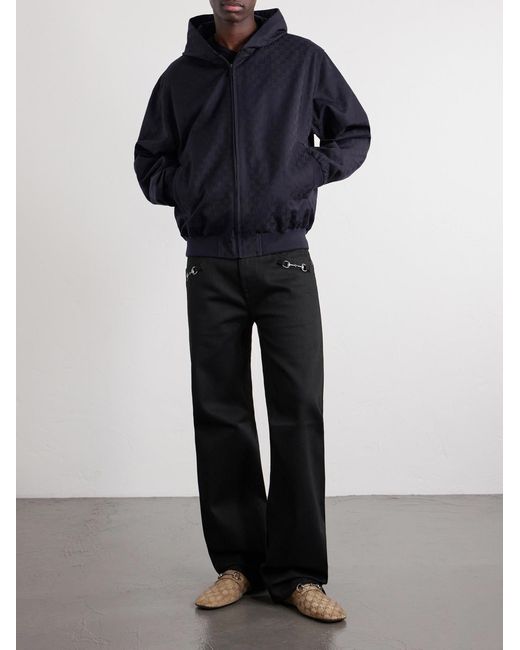 Gucci Blue Logo-Jacquard Cotton-Canvas Hooded Jacket for men
