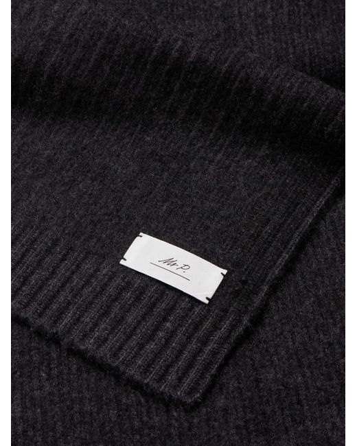 Mr P. Black Ribbed Cashmere Scarf for men