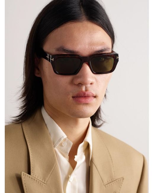 Tom Ford Black Icon Rectangular-frame Tortoiseshell Acetate Sunglasses for men