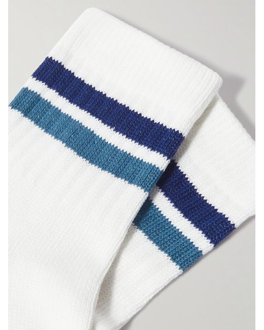 Mr P. Blue Striped Ribbed Cotton-blend Socks for men