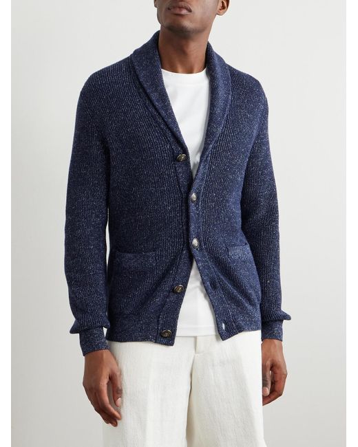 Brunello Cucinelli Blue Shawl-collar Cotton And Linen-blend Cardigan for men