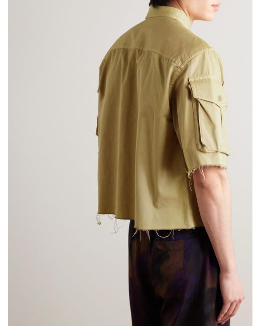 Dries Van Noten Metallic Embellished Cropped Frayed Cotton-gabardine Shirt for men