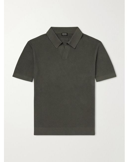 Zegna Green Slim-Fit Cotton-Piqué Polo Shirt for men