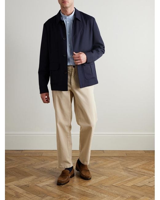 Barena Blue Grandad-Collar Striped Cotton-Poplin Shirt for men