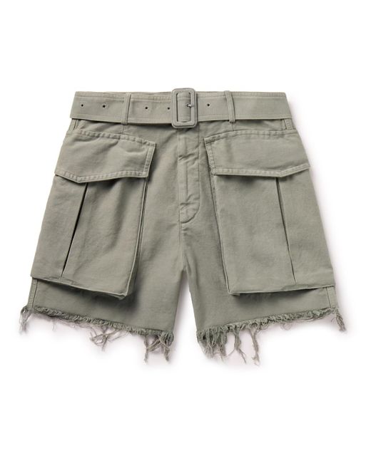 Dries Van Noten Gray Pez Straight-leg Belted Frayed Garment-dyed Cotton Shorts for men