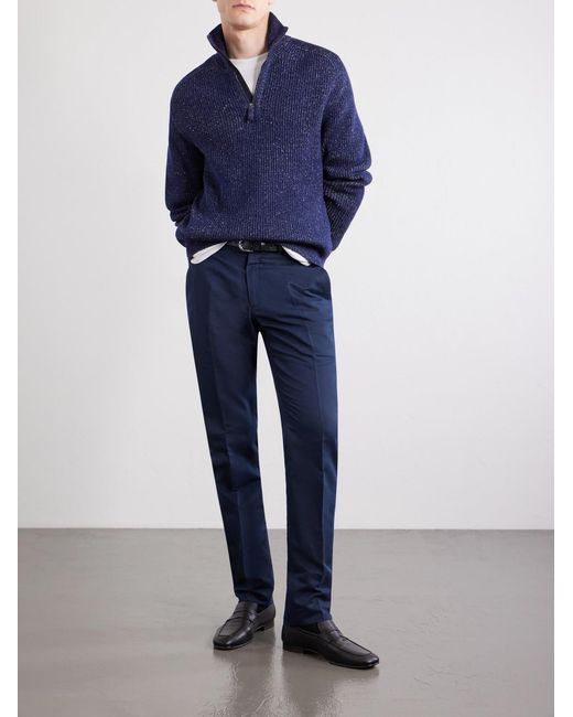 Brioni Blue Straight-Leg Linen And Cotton-Blend Trousers for men