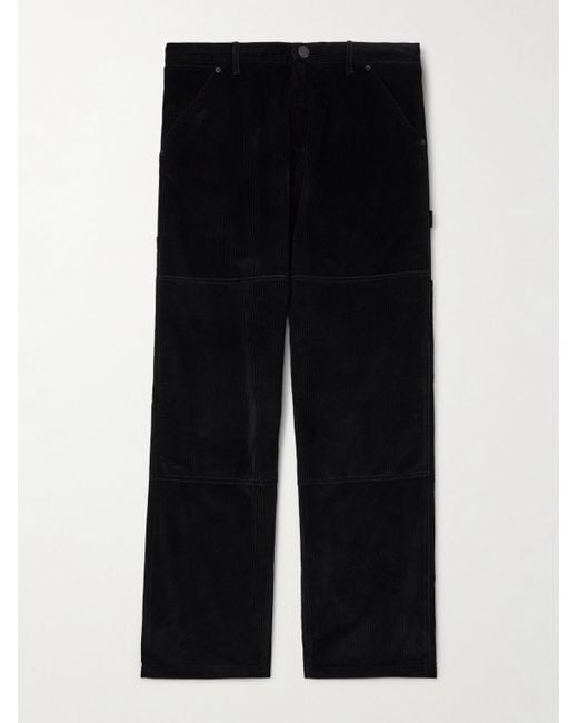Moncler Black Straight-leg Logo-appliquéd Panelled Cotton-corduroy Trousers for men