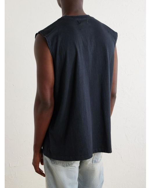 CHERRY LA Blue Logo-Printed Distressed Cotton-Jersey Tank Top for men
