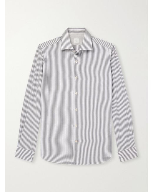 Eleventy Gray Striped Lyocell And Cotton-blend Shirt for men
