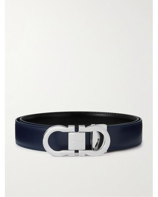 Ferragamo 3cm Gancini Reversible Leather Belt in Blue for Men