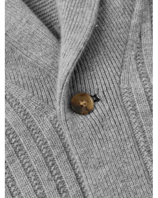 Guest In Residence Gray Varsity Shawl-collar Ribbed Wool And Cashmere-blend Cardigan for men