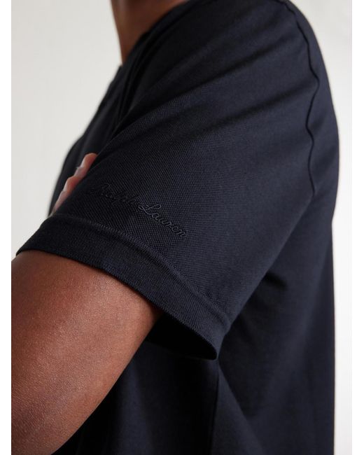 Ralph Lauren Black Cotton And Cashmere-Blend Piqué Polo Shirt for men
